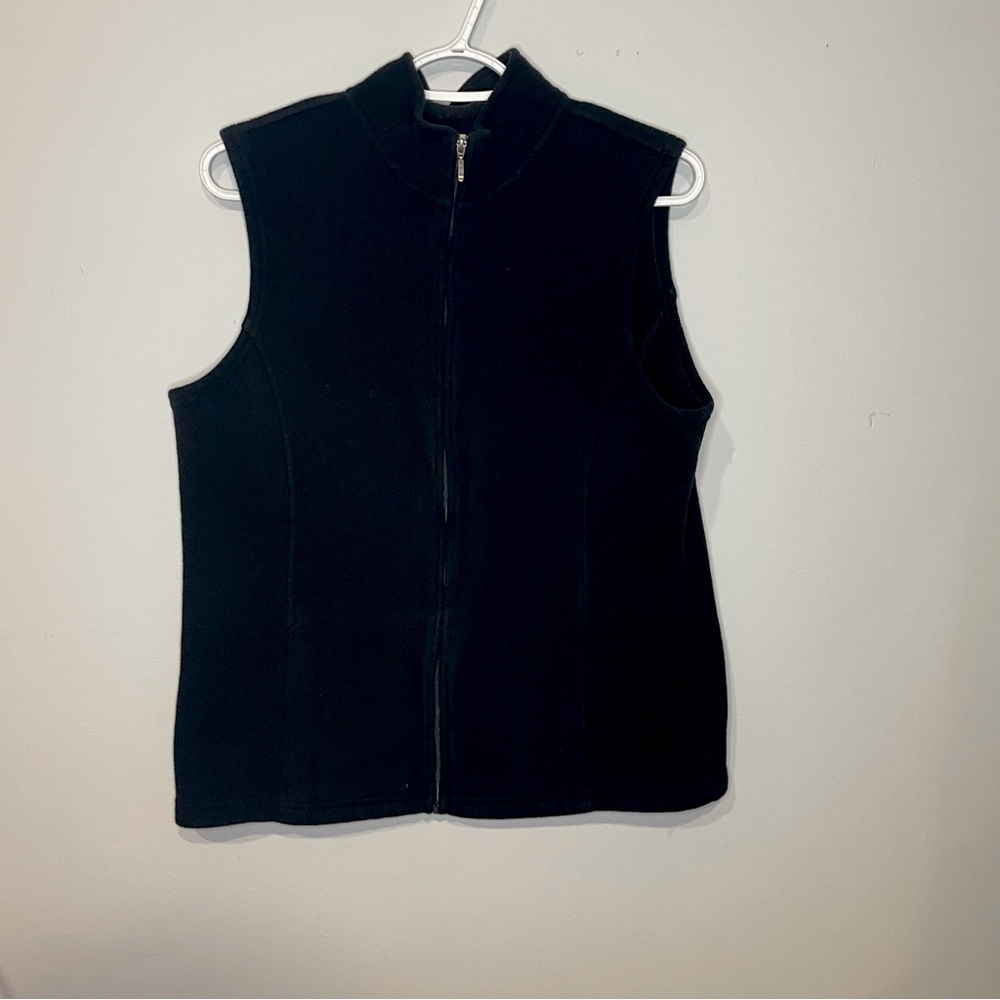 LL Bean Black Fleece Vest Zip up No Sleeve Size Large